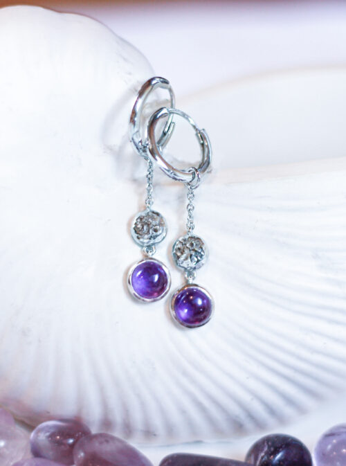 Silver Pendant Earring with Amethyst
